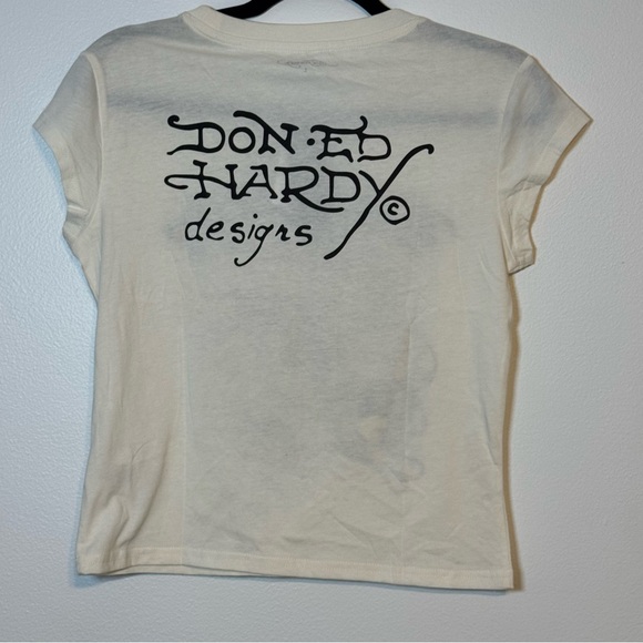 ED HARDY Love Kills Slowly Skull Womens Cap Sleeve Tee Large Ivory NWT - Picture 4 of 10